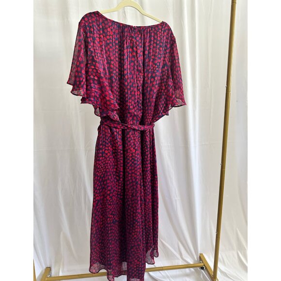Tahari ASL Women's Plus 24W Navy dress with red/purple polka dots - Picture 3 of 11